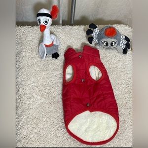 Bark Box Toys, w/ red puffer coat rain repellent with cream interior super soft.